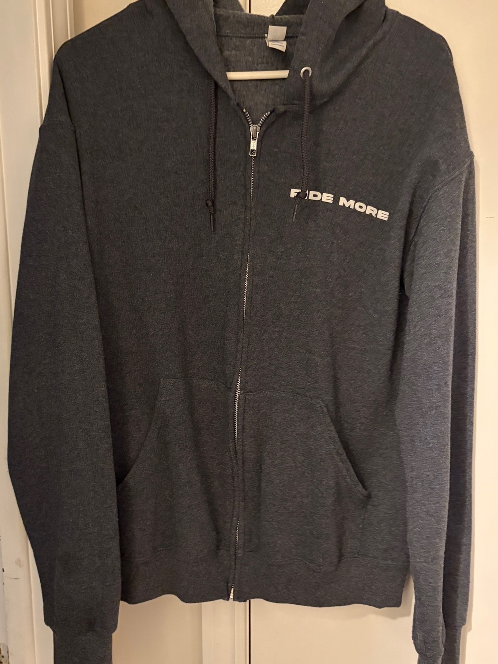 Jerzees Charcoal Gray Zip-Up Hoodie with 'Ride More' Chest Print
